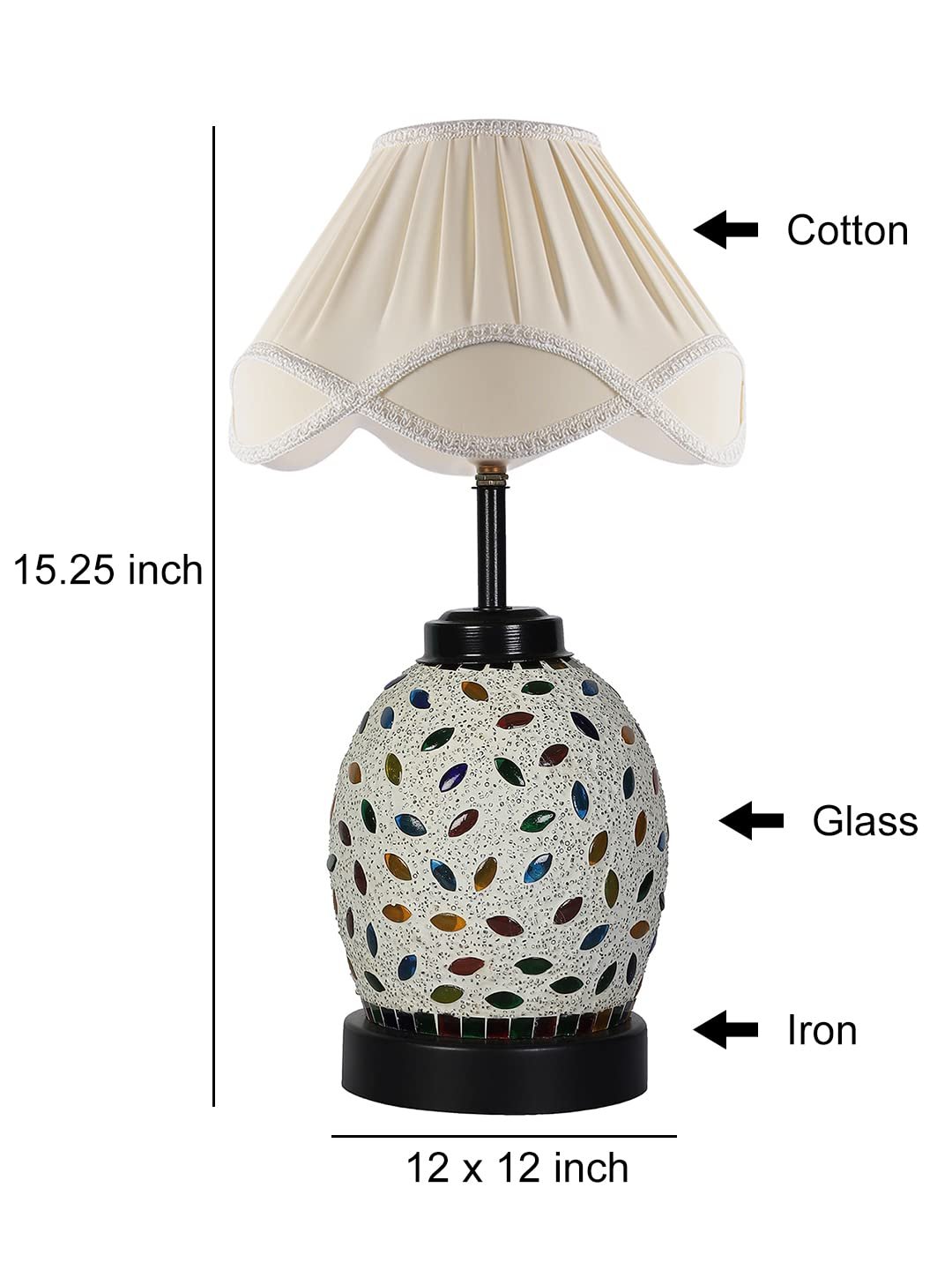 Vintage Off-White Glass Shade Table lamp with Iron Base (203)