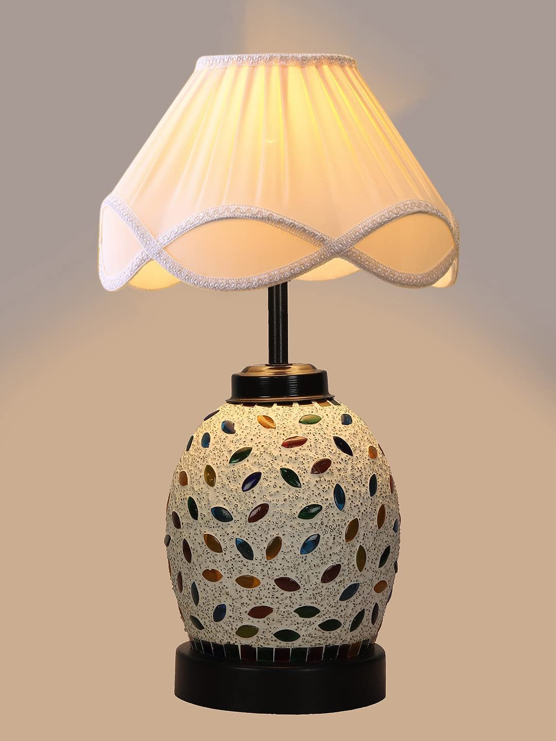Vintage Off-White Glass Shade Table lamp with Iron Base (203)