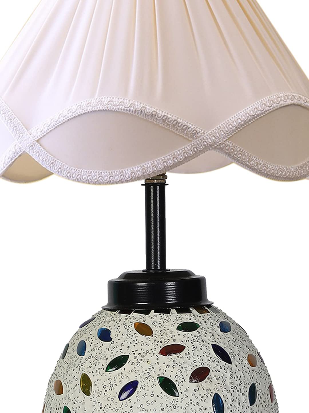 Vintage Off-White Glass Shade Table lamp with Iron Base (203)
