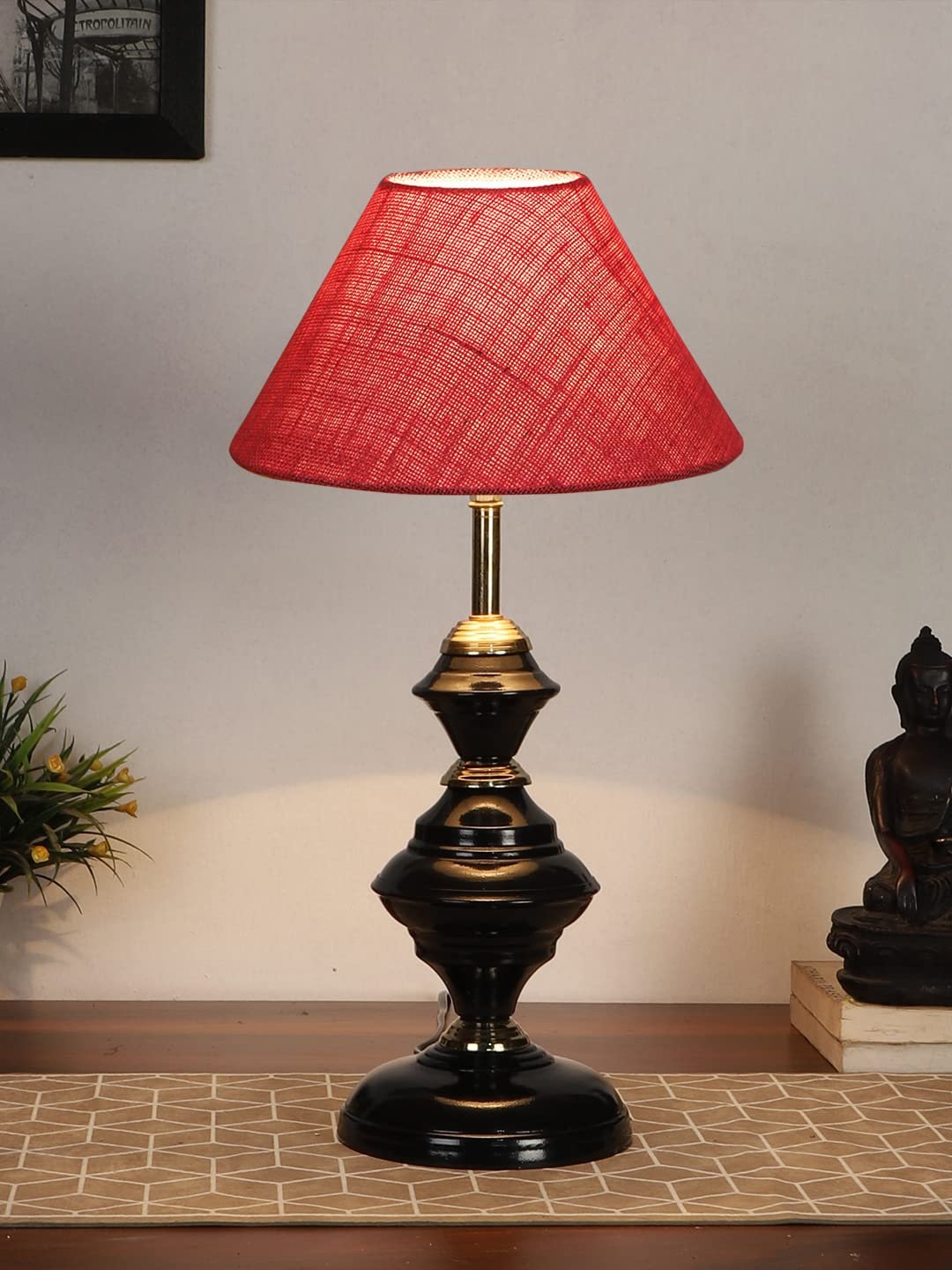 Pink Jute Table lamp with Iron Base(213)