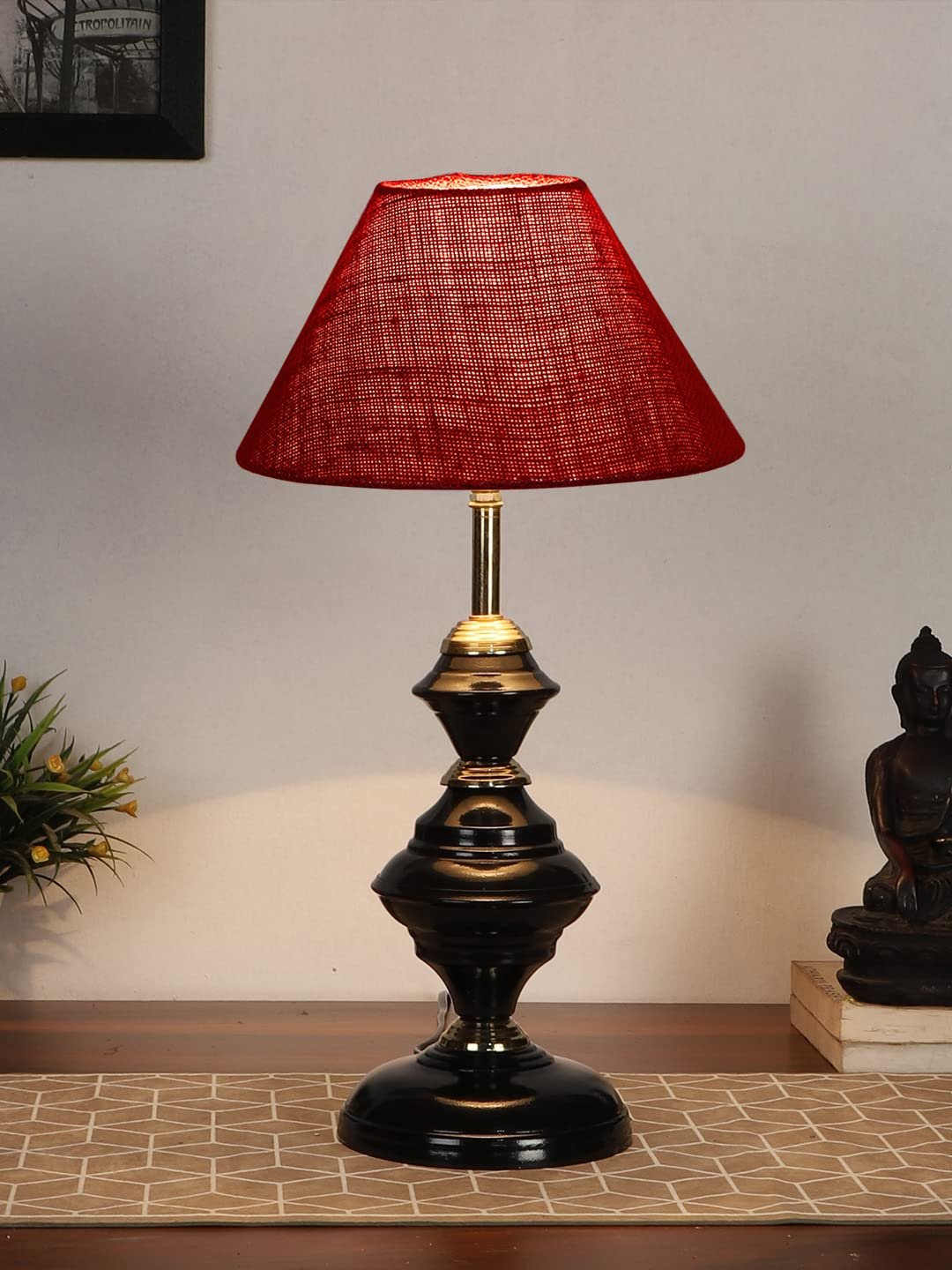 Maroon Jute Table lamp with Iron Base(214)