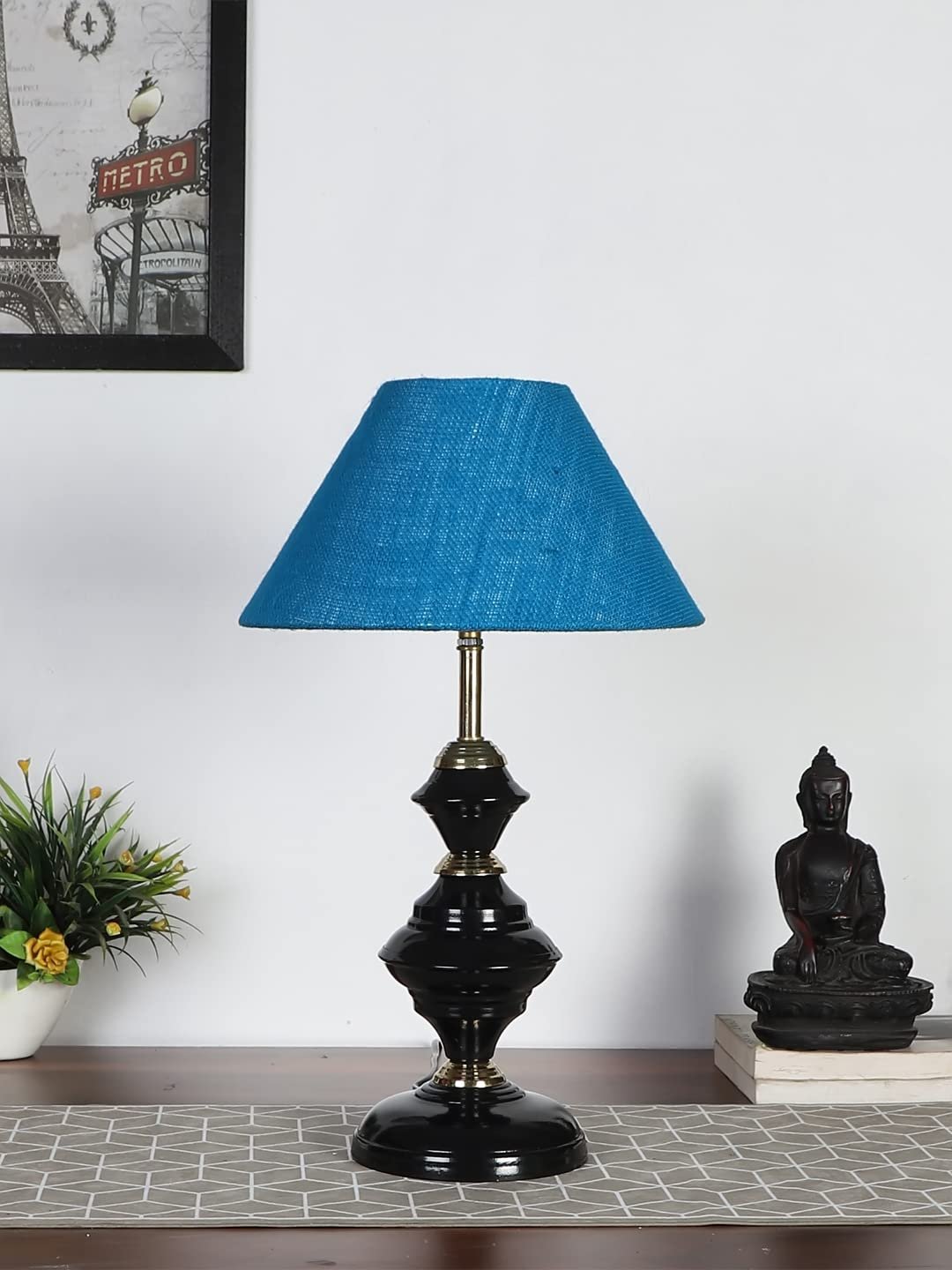 Turquoise Jute Table lamp with Iron Base(216)
