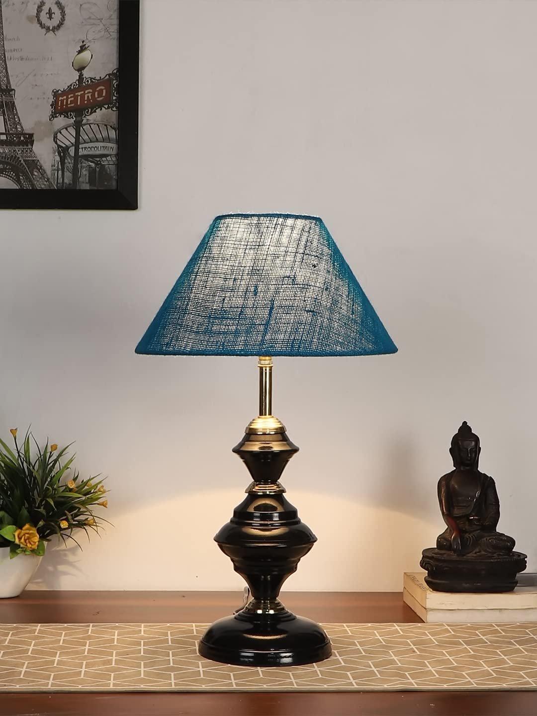 Turquoise Jute Table lamp with Iron Base(216)