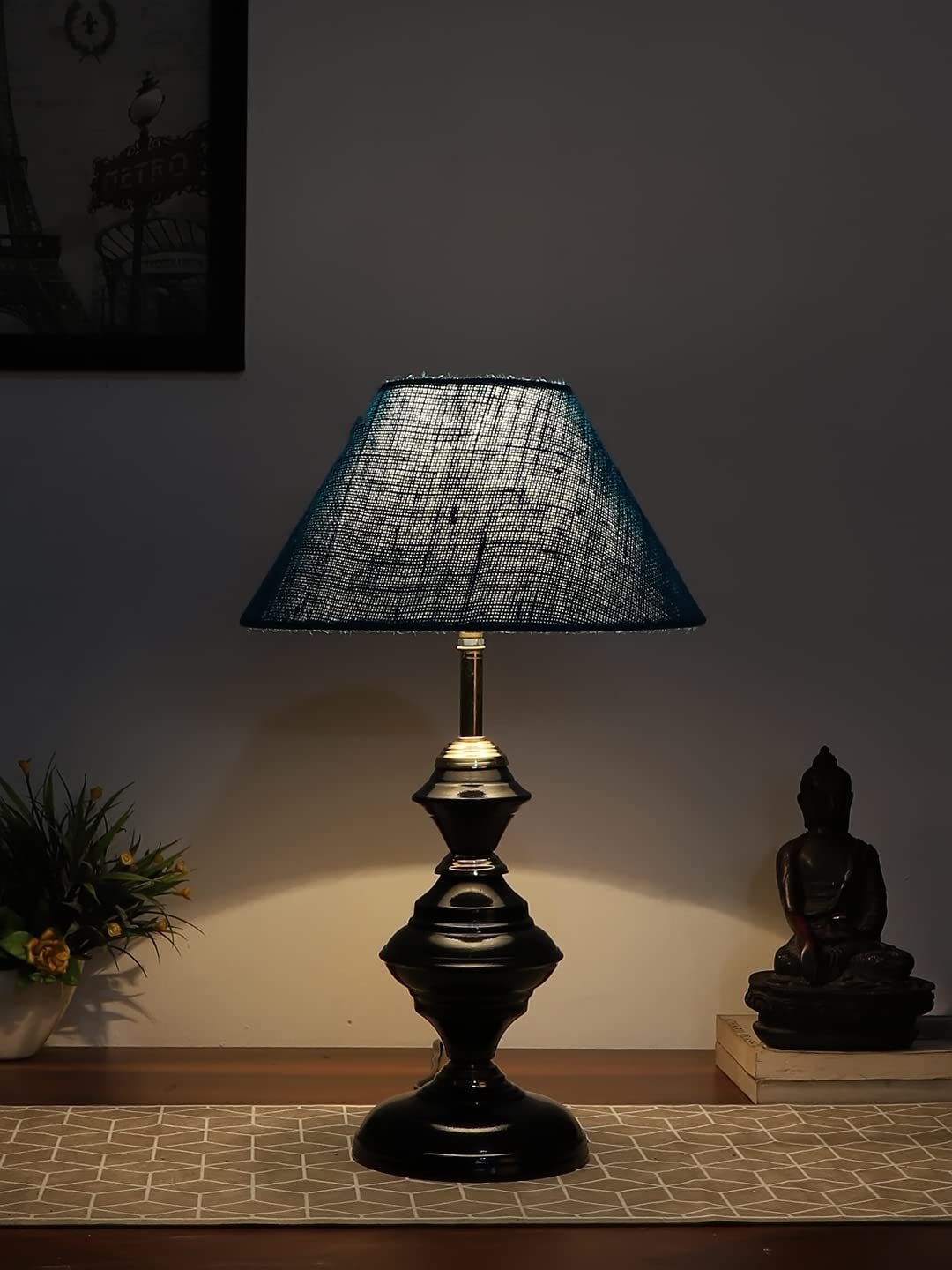Turquoise Jute Table lamp with Iron Base(216)