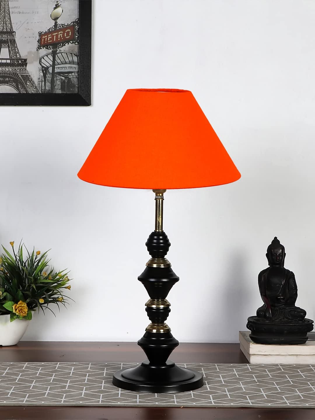 Orange Cotton Table lamp with Iron Base