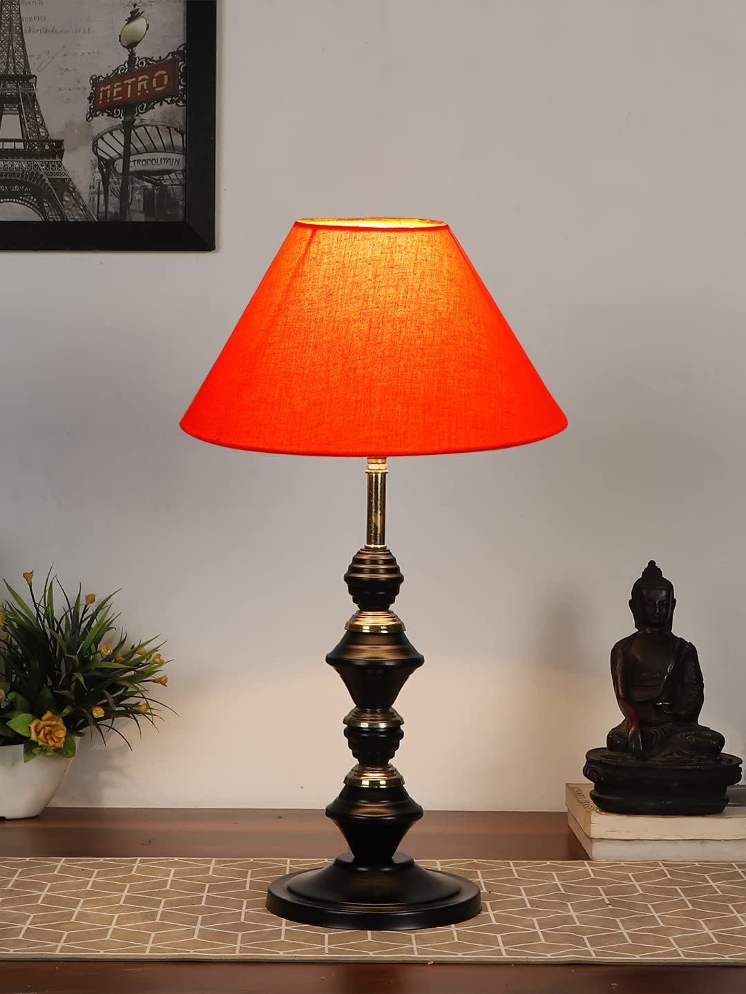 Orange Cotton Table lamp with Iron Base