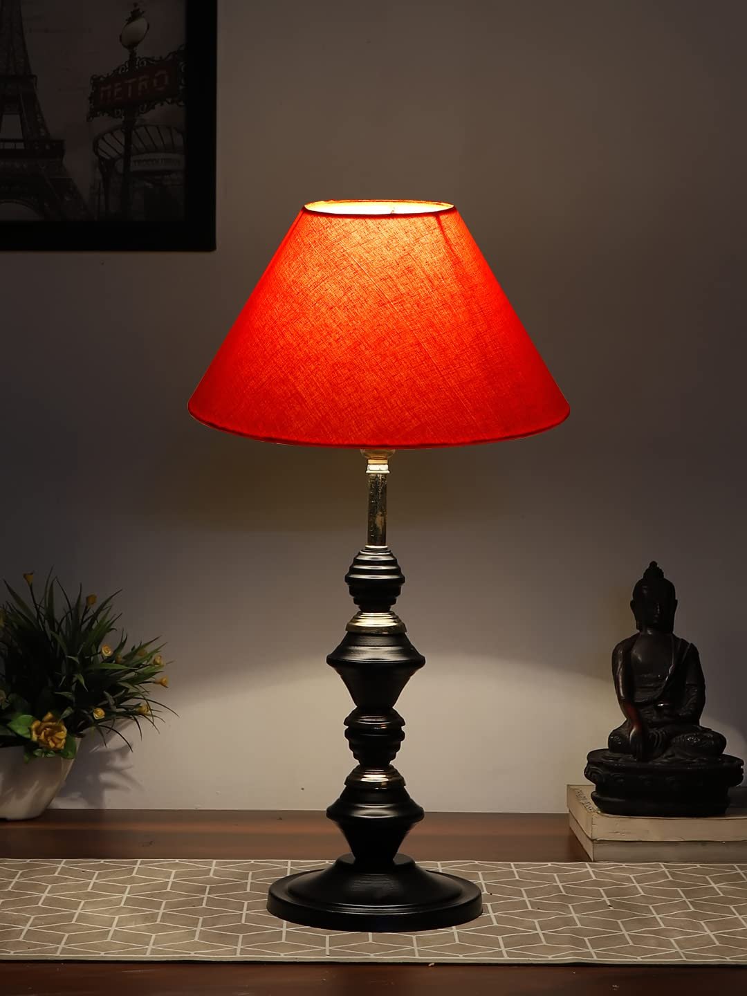 Orange Cotton Table lamp with Iron Base