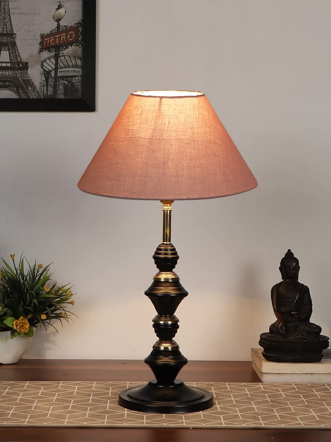 Grey Cotton Table lamp with Iron Base(227)