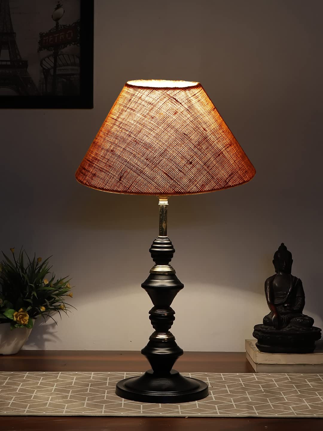 Beige Jute Table lamp with Iron Base(229)