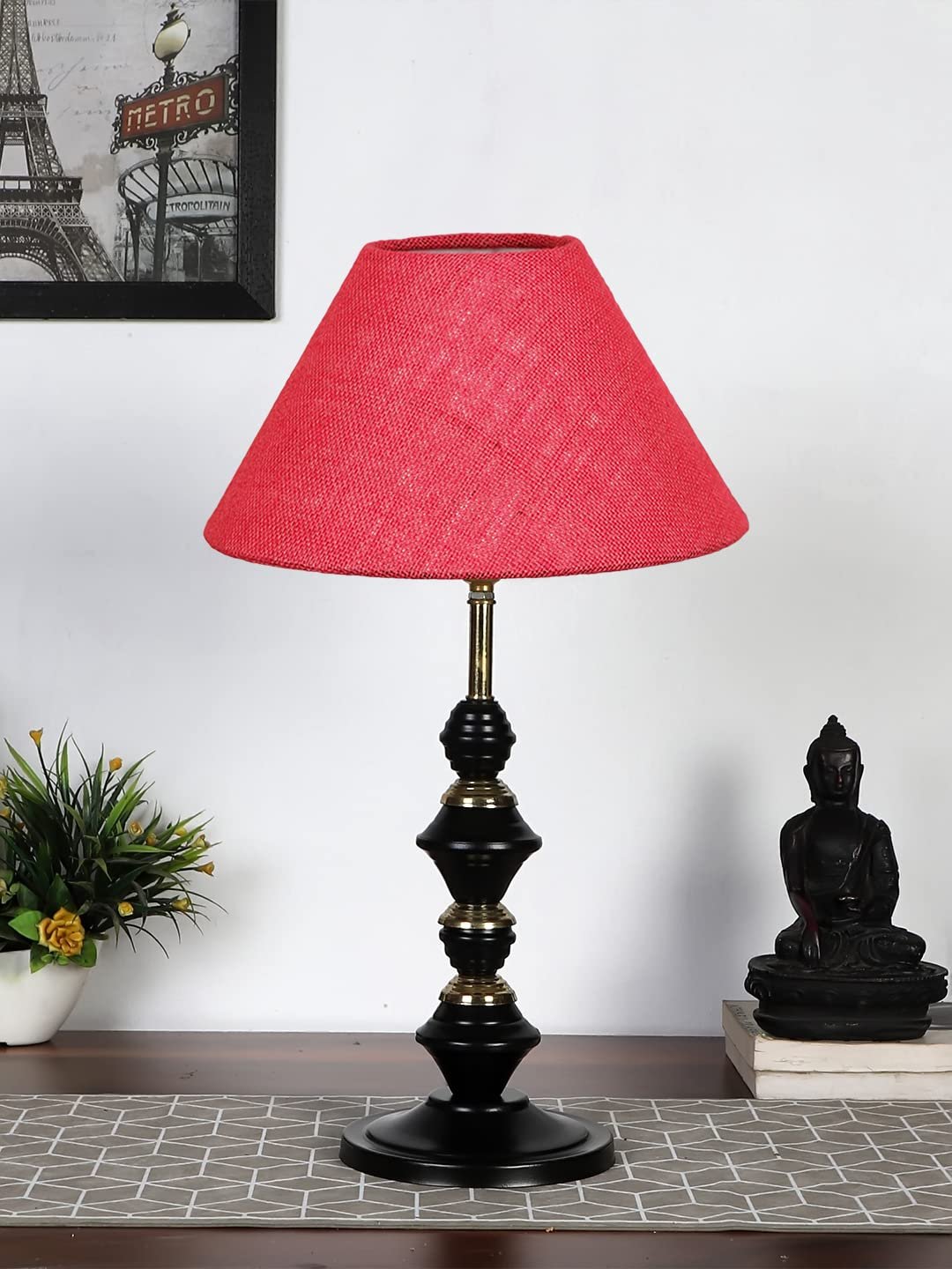 Pink Jute Table lamp with Iron Base(230)