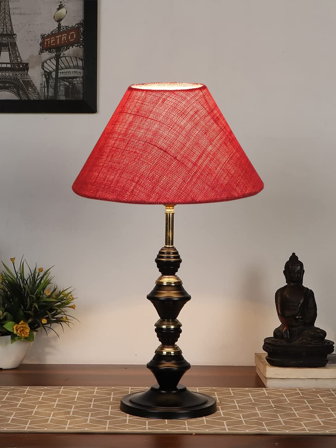 Pink Jute Table lamp with Iron Base(230)