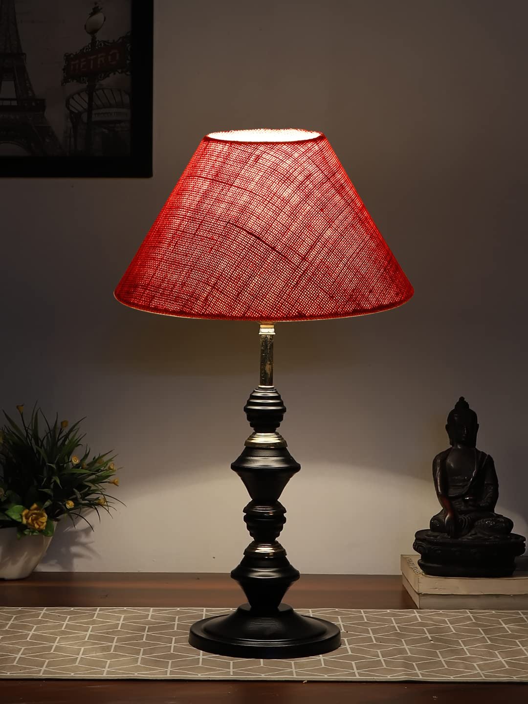 Pink Jute Table lamp with Iron Base(230)