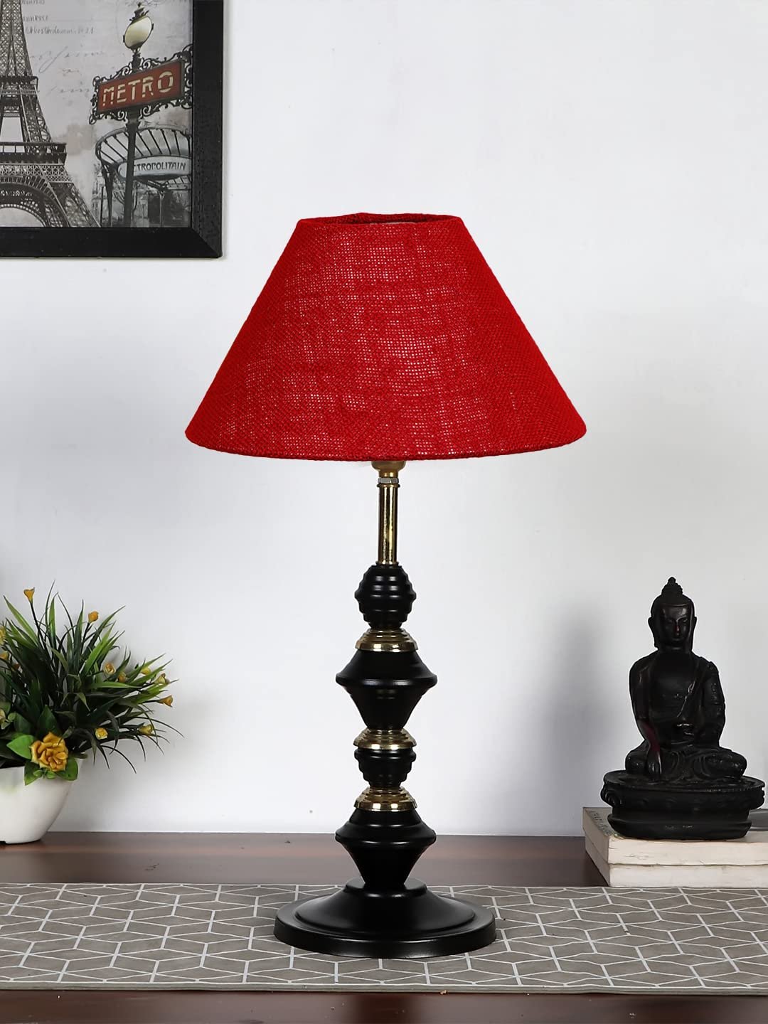Maroon Jute Table lamp with Iron Base(231)