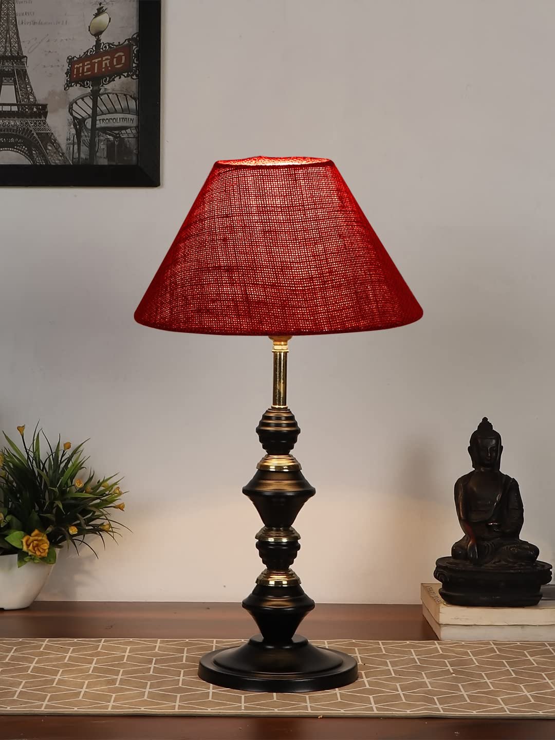 Maroon Jute Table lamp with Iron Base(231)
