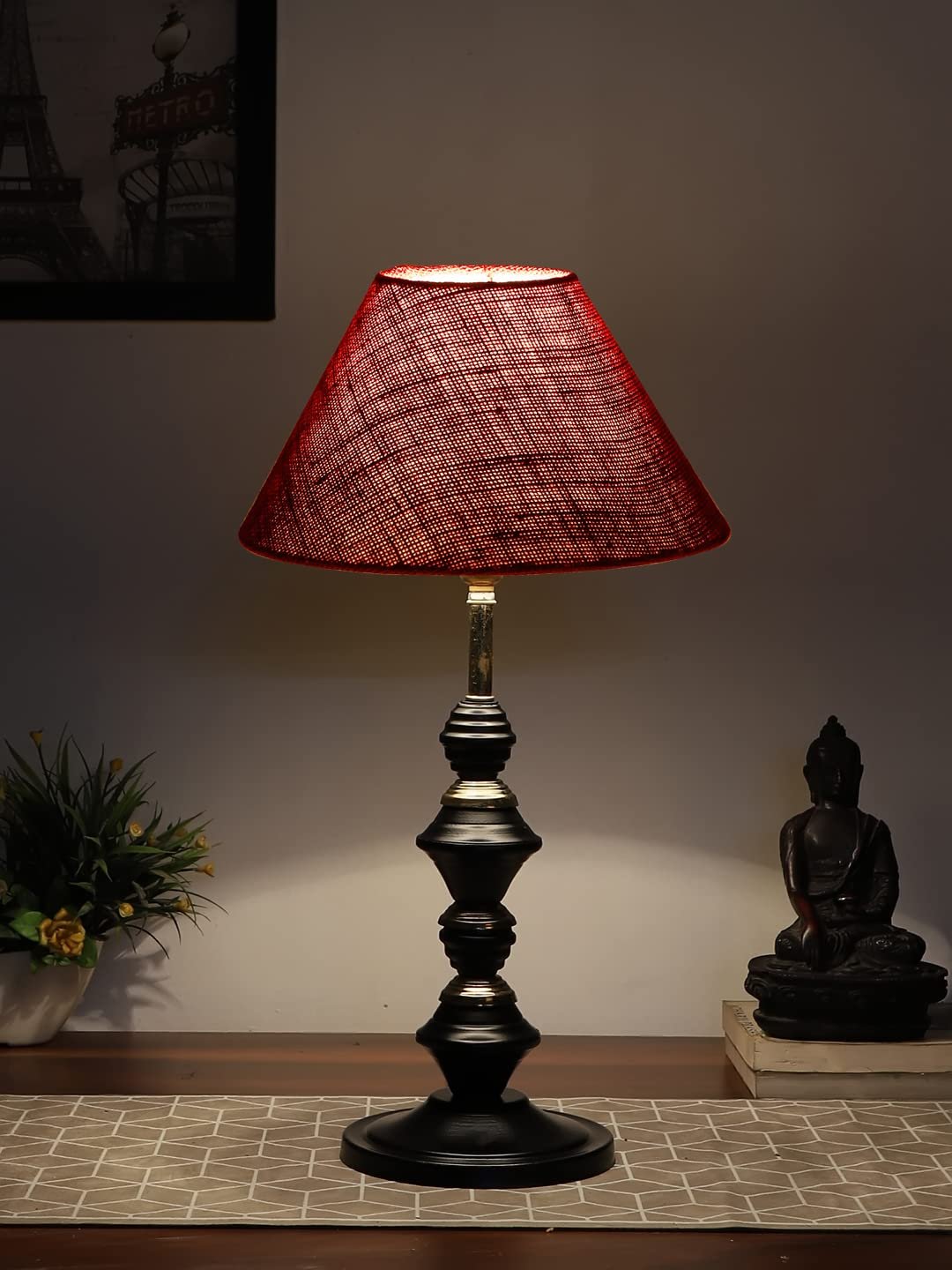 Maroon Jute Table lamp with Iron Base(231)