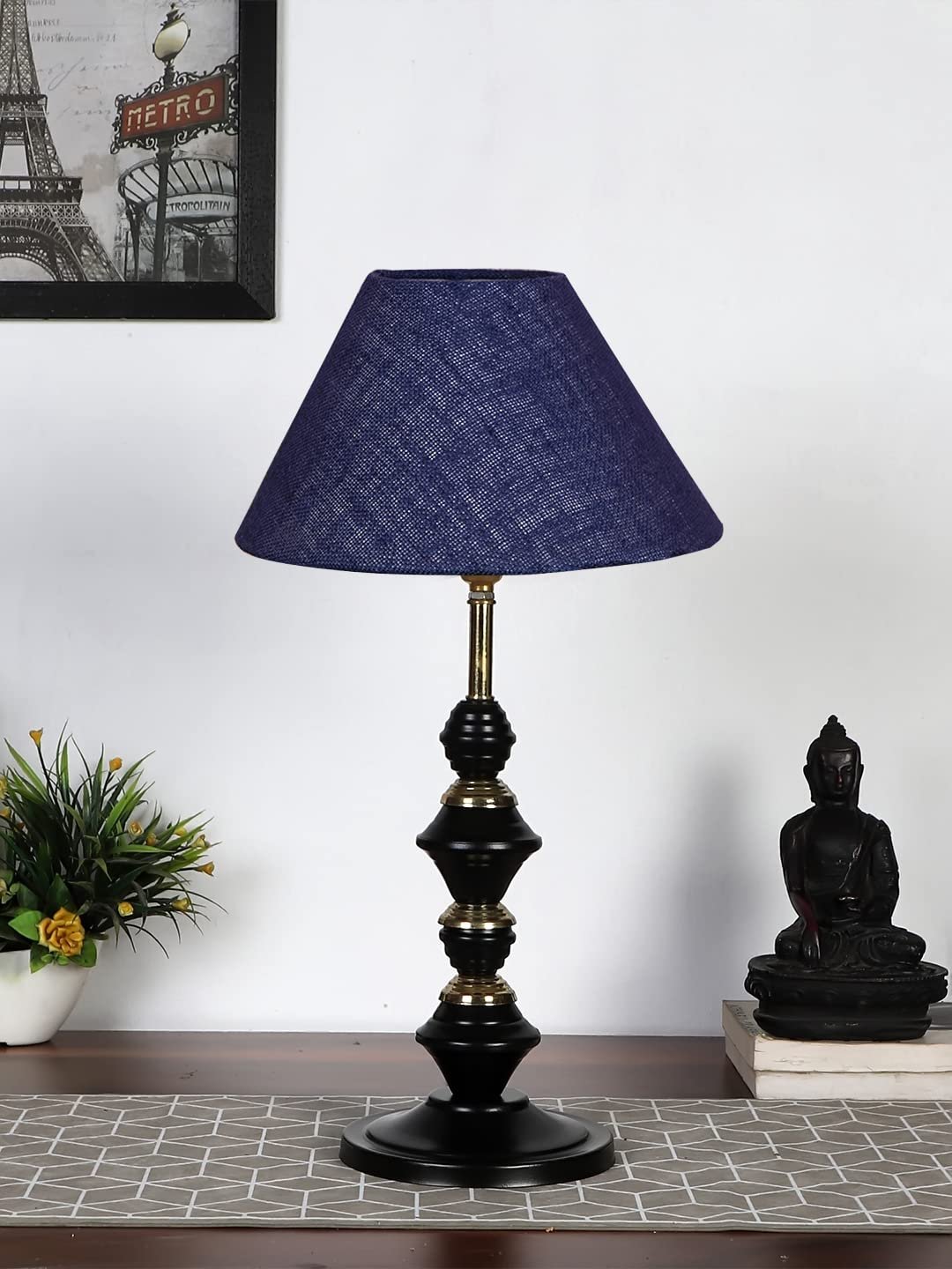 Blue Jute Table lamp with Iron Base