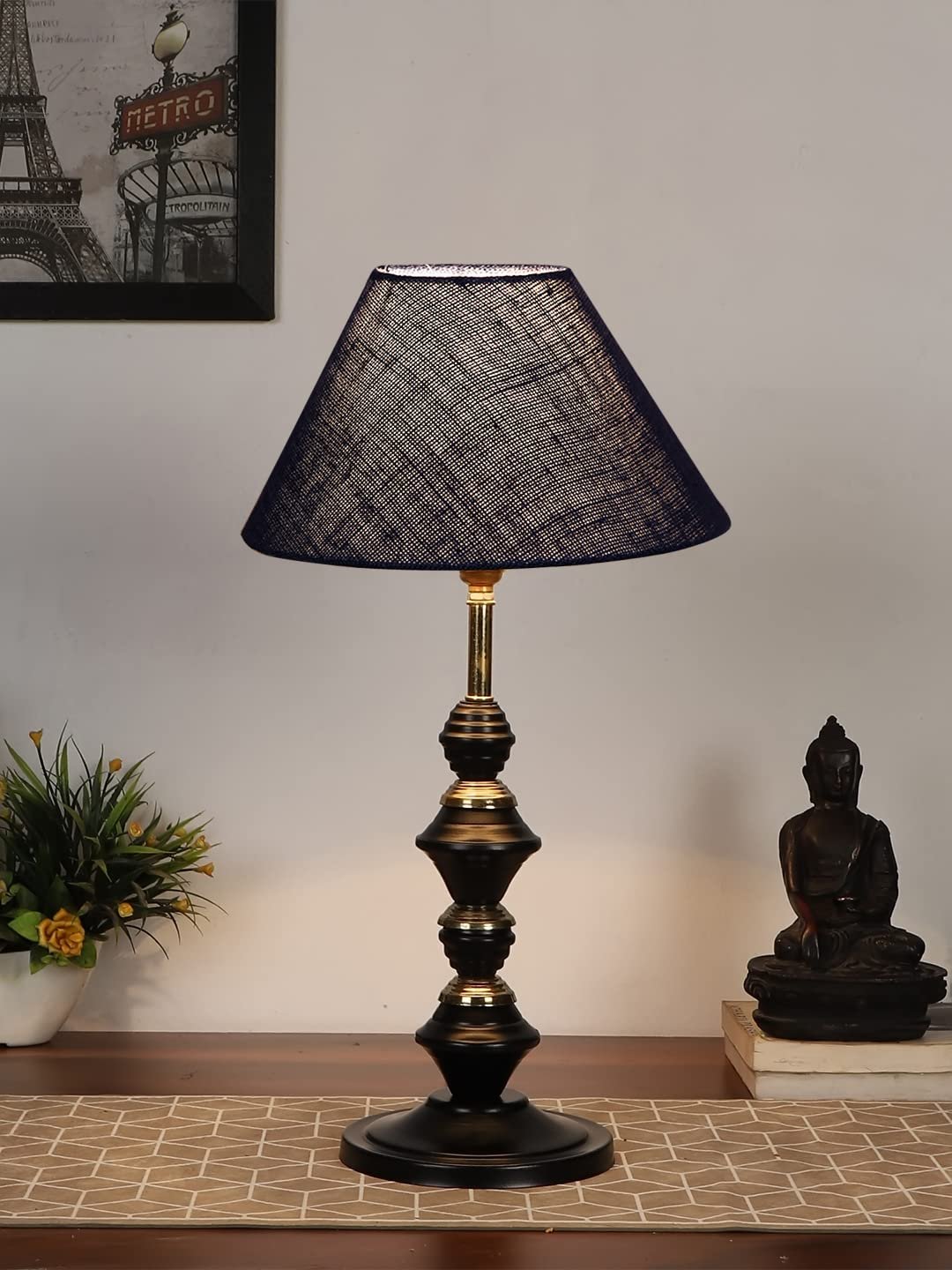 Blue Jute Table lamp with Iron Base