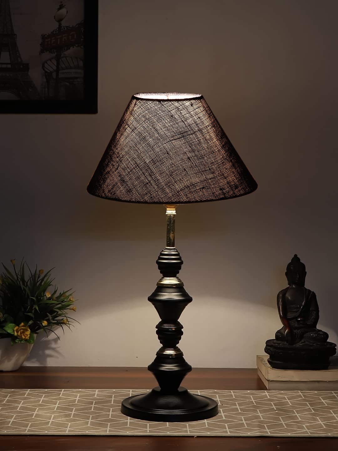 Blue Jute Table lamp with Iron Base