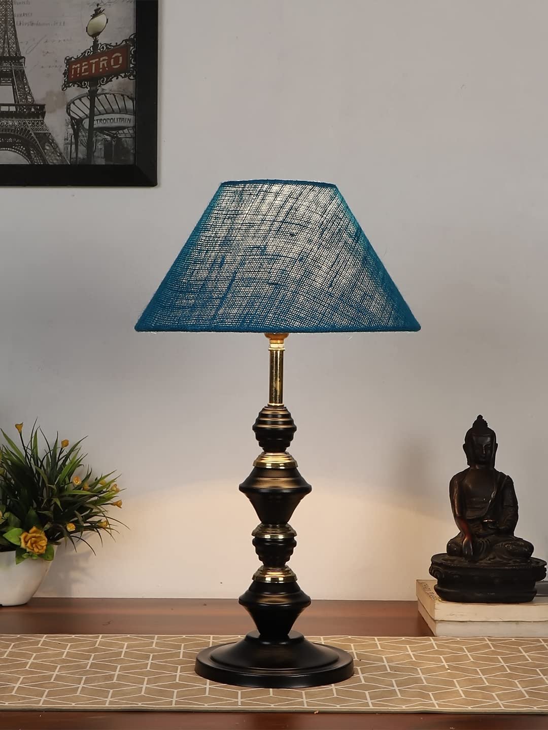 Turquoise Jute Table lamp with Iron Base(233)