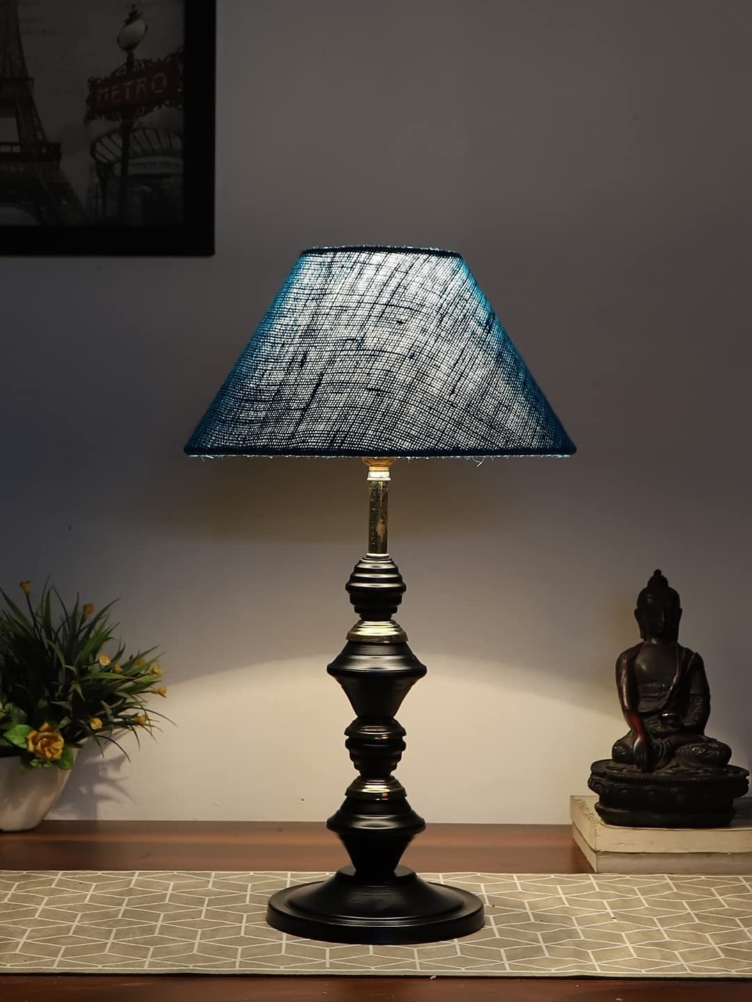 Turquoise Jute Table lamp with Iron Base(233)