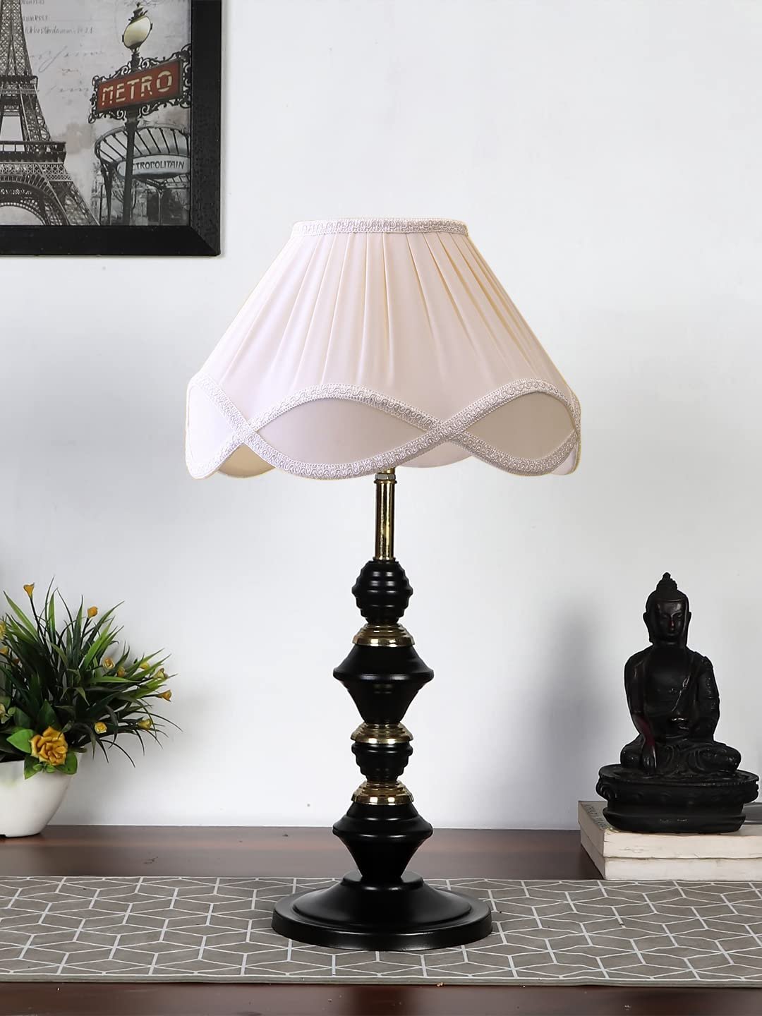 Vintage Off-White Shade Table lamp with Iron Base (237)