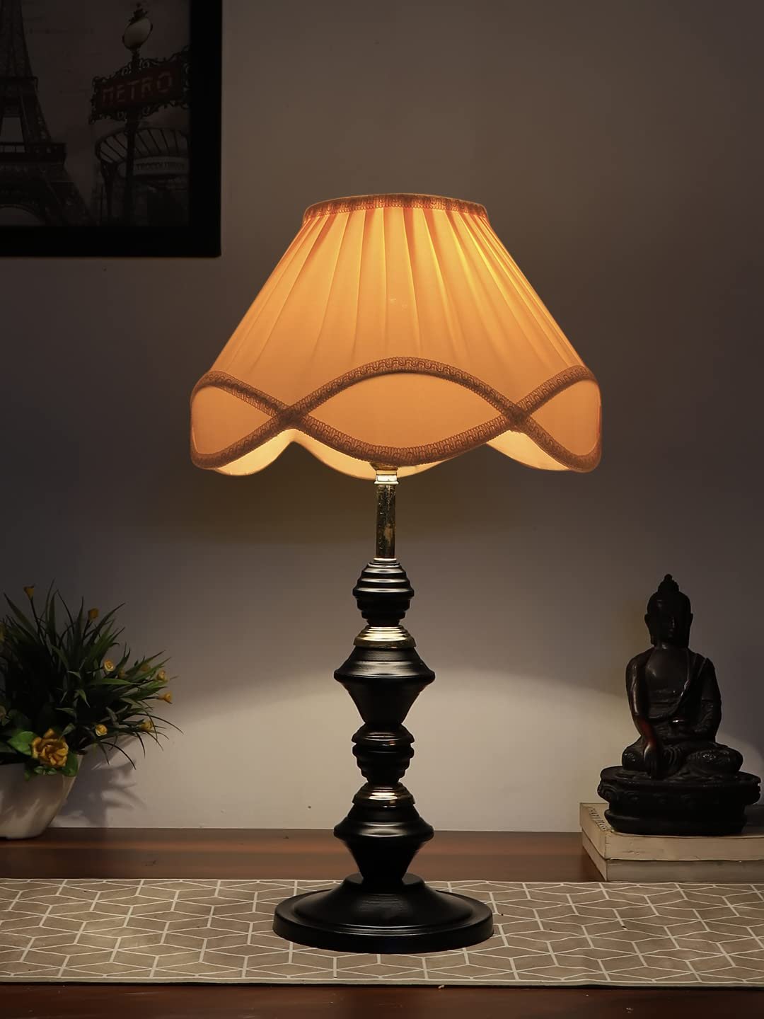 Vintage Off-White Shade Table lamp with Iron Base (237)