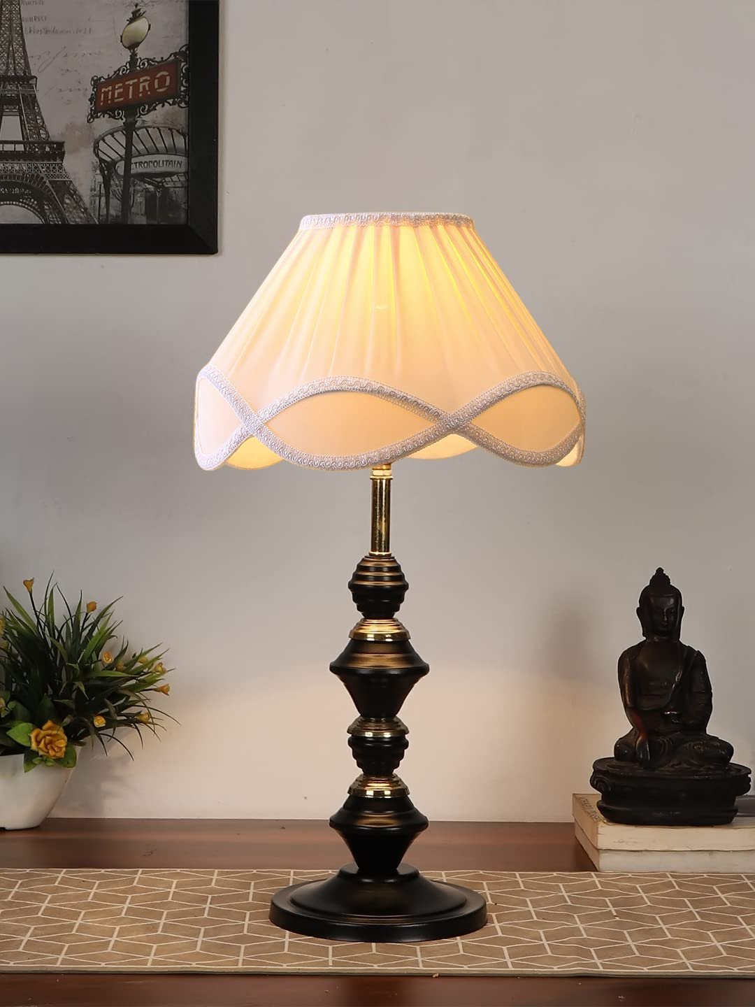 Vintage Off-White Shade Table lamp with Iron Base (237)