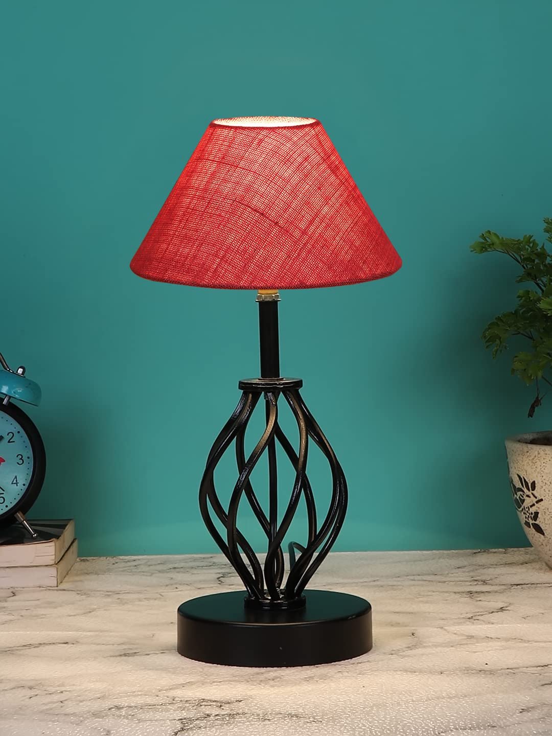 Pink Jute Table lamp with Iron Base(26)