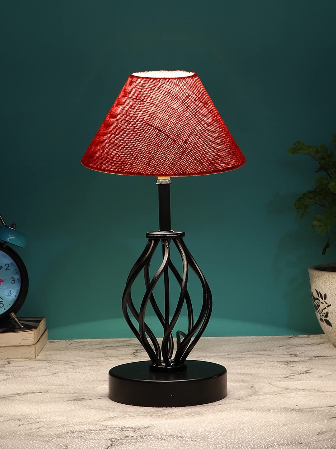 Pink Jute Table lamp with Iron Base(26)