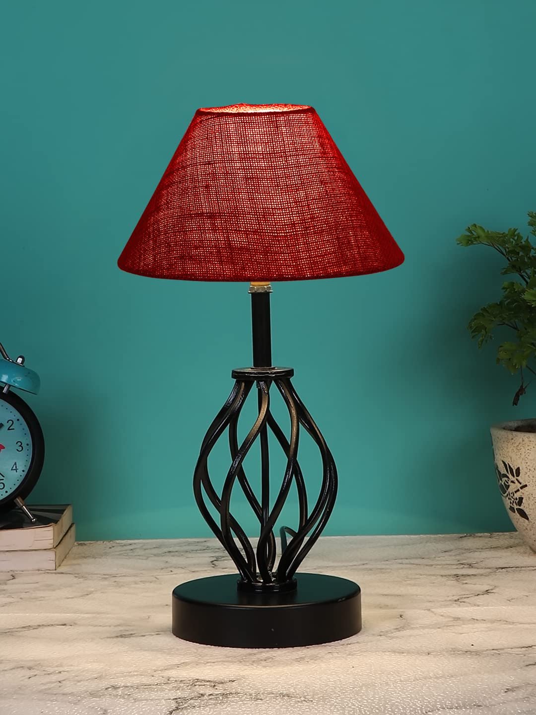 Maroon Jute Table lamp with Iron Base(27)