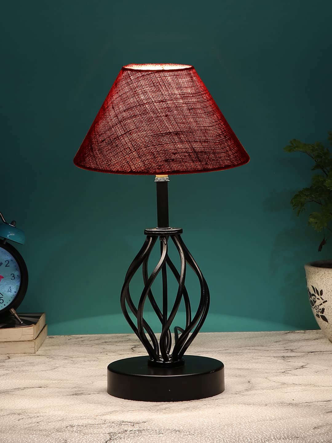 Maroon Jute Table lamp with Iron Base(27)