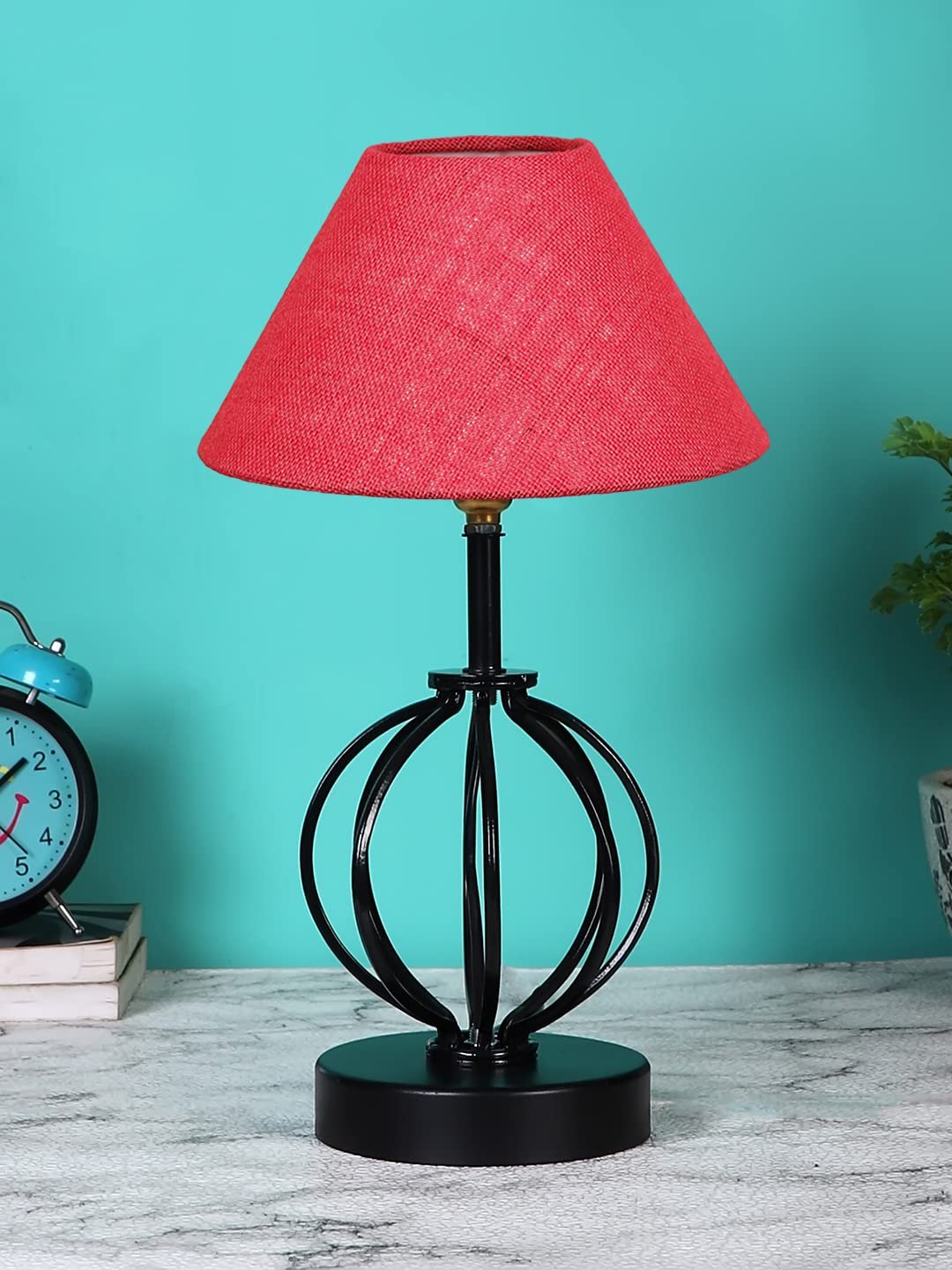 Pink Jute Table lamp with Iron Base