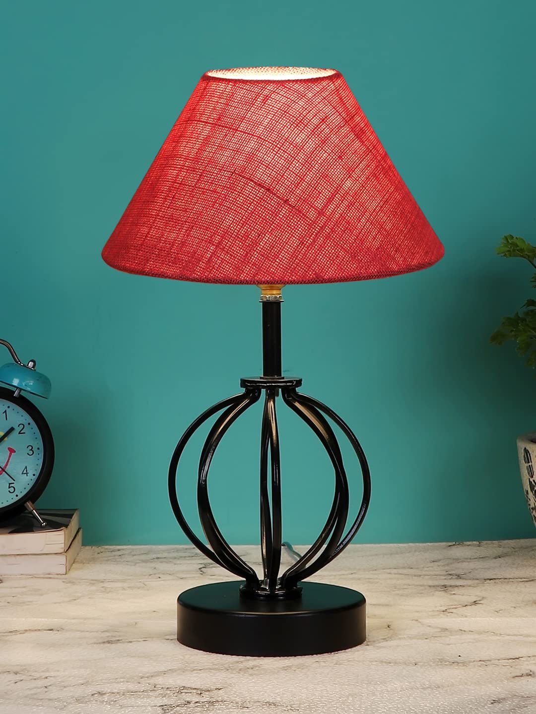 Pink Jute Table lamp with Iron Base
