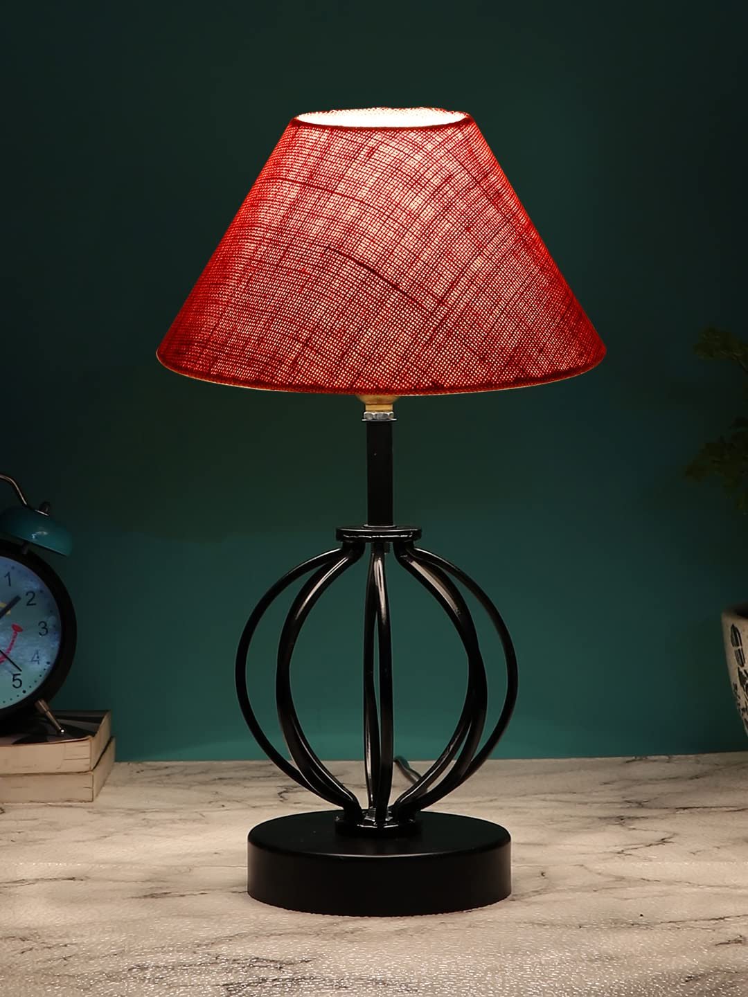 Pink Jute Table lamp with Iron Base