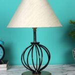 Off-White Cotton Table lamp with Wood & Iron Base(52)