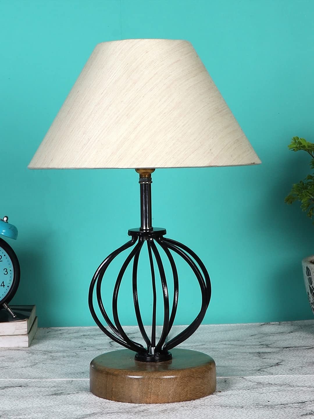 Off-White Cotton Table lamp with Wood & Iron Base(52)