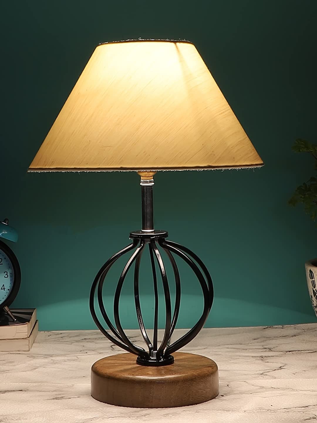 Off-White Cotton Table lamp with Wood & Iron Base(52)