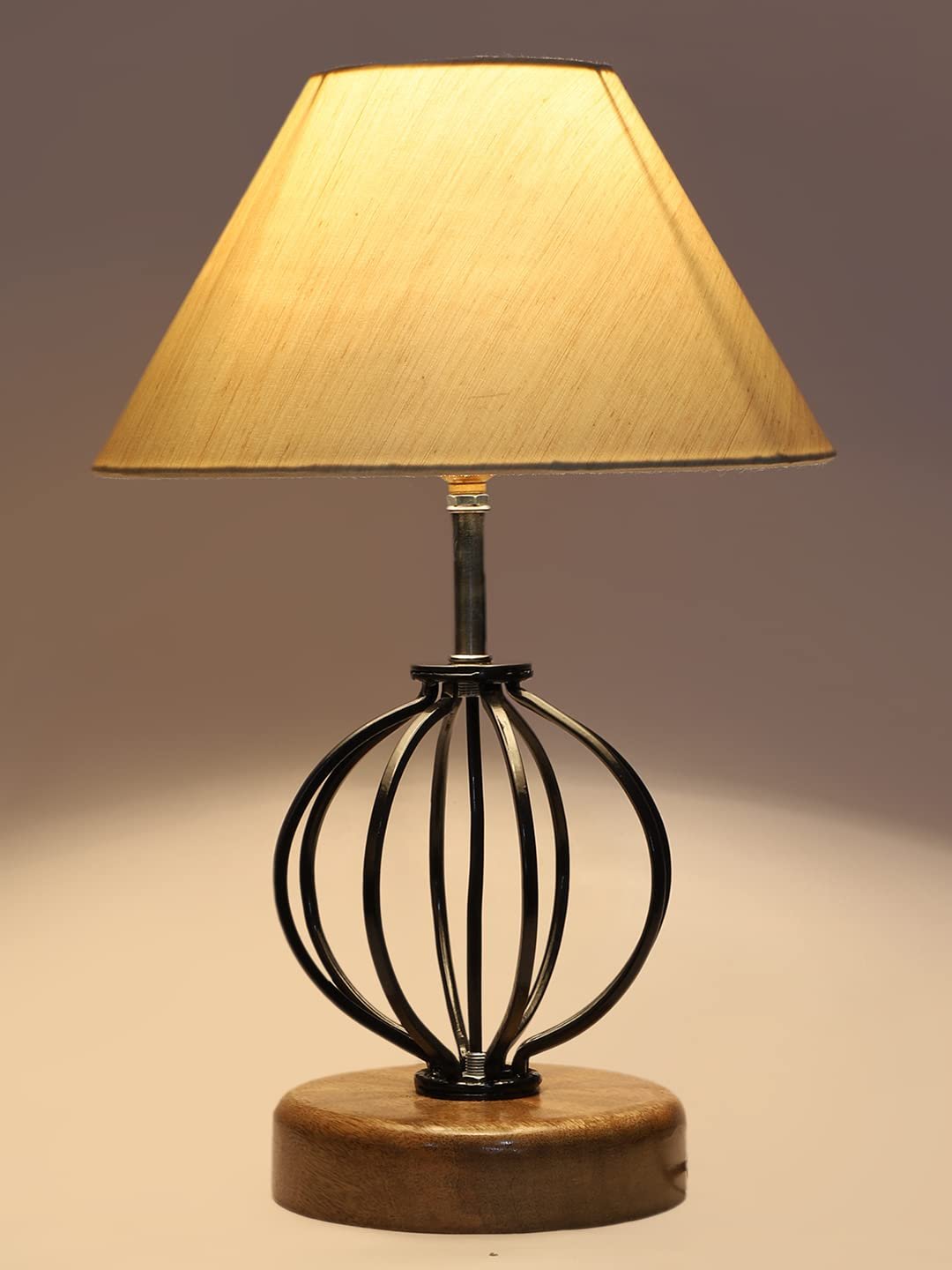 Off-White Cotton Table lamp with Wood & Iron Base(52)