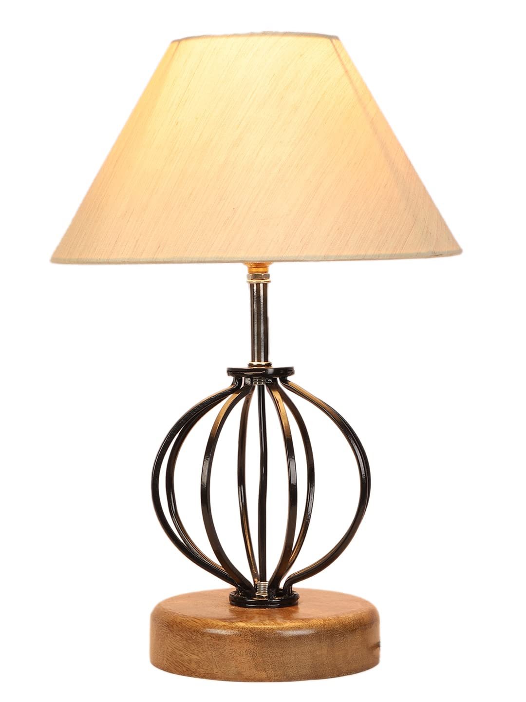 Off-White Cotton Table lamp with Wood & Iron Base(52)