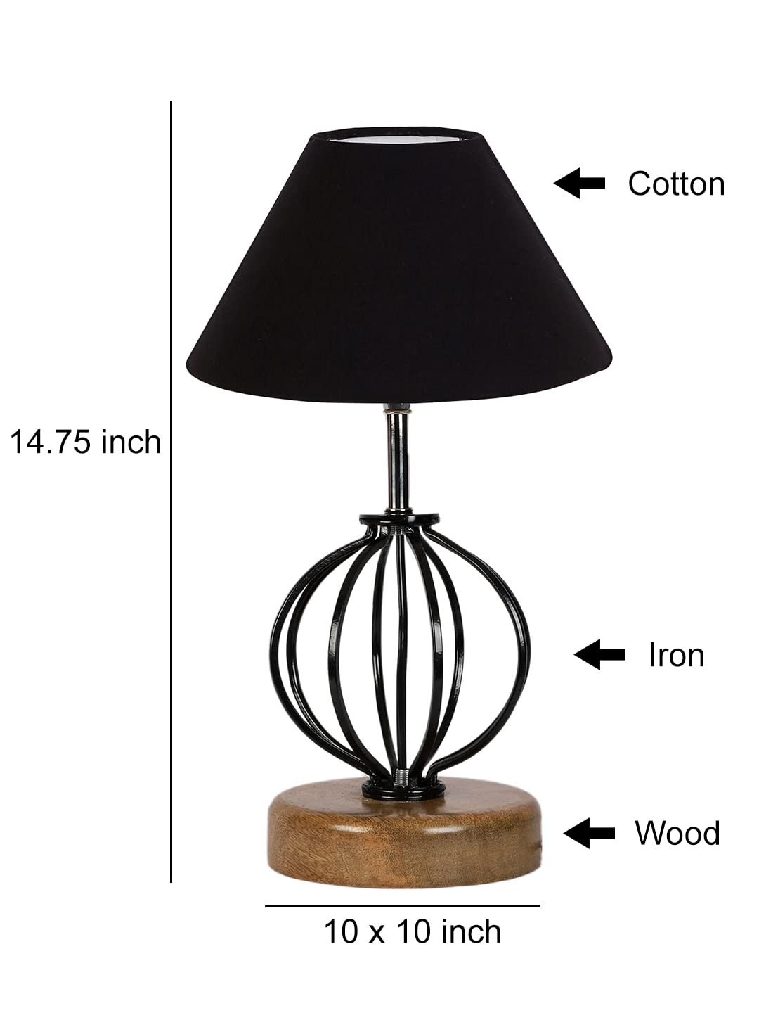 Black Cotton Table lamp with Wood & Iron Base(53)
