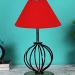 Red Cotton Table lamp with Wood & Iron Base(54)