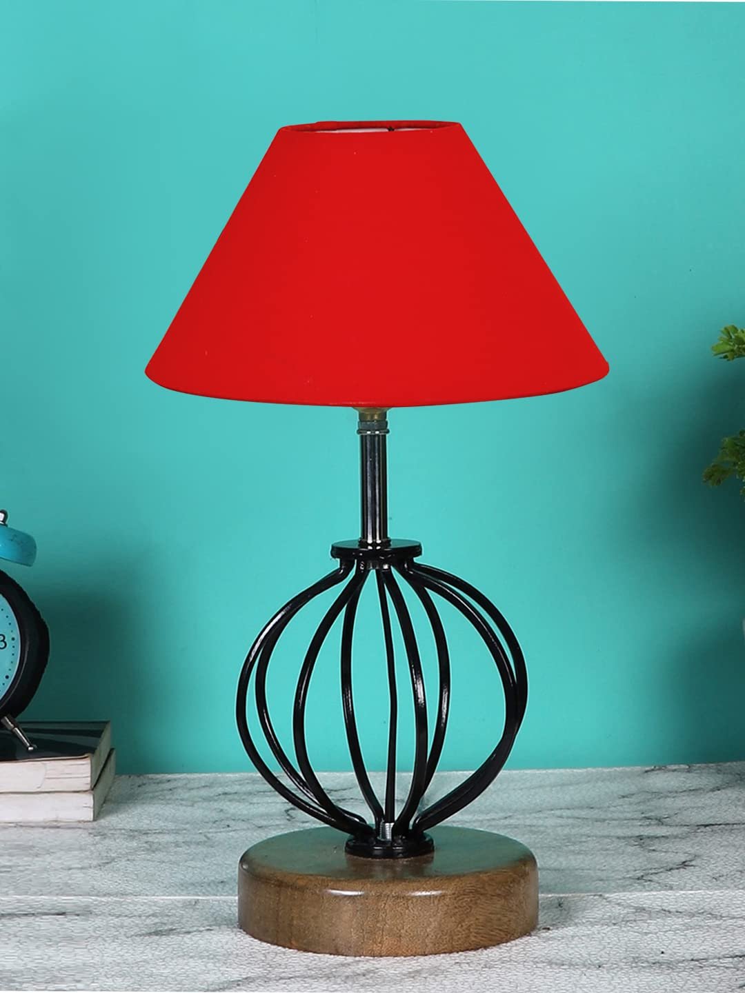 Red Cotton Table lamp with Wood & Iron Base(54)