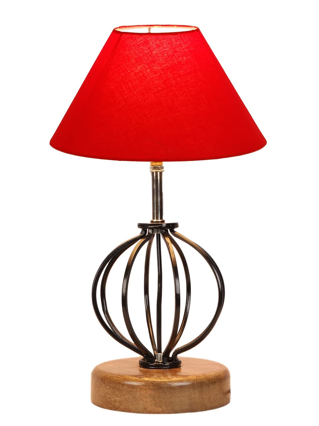 Red Cotton Table lamp with Wood & Iron Base(54)