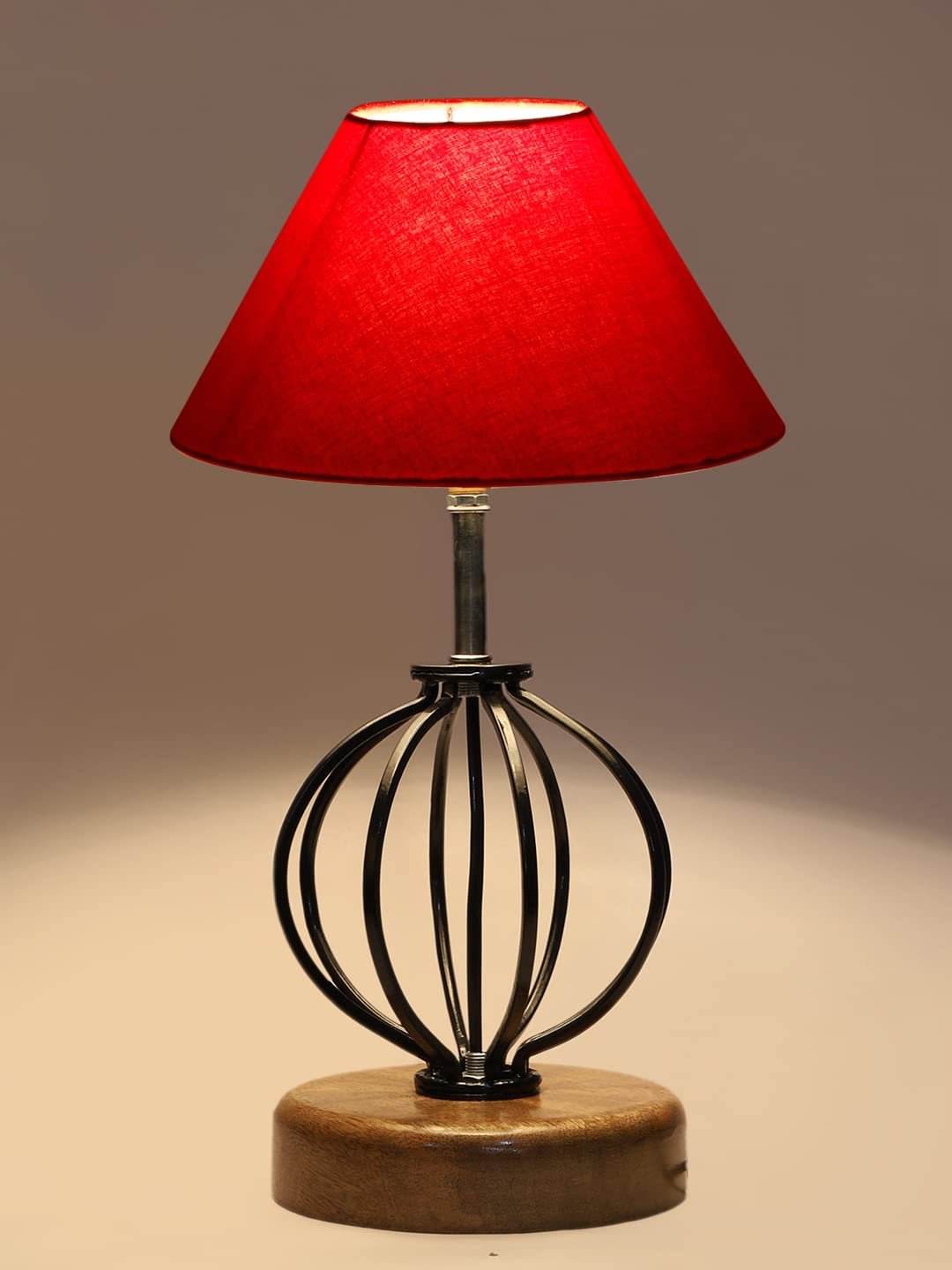 Red Cotton Table lamp with Wood & Iron Base(54)
