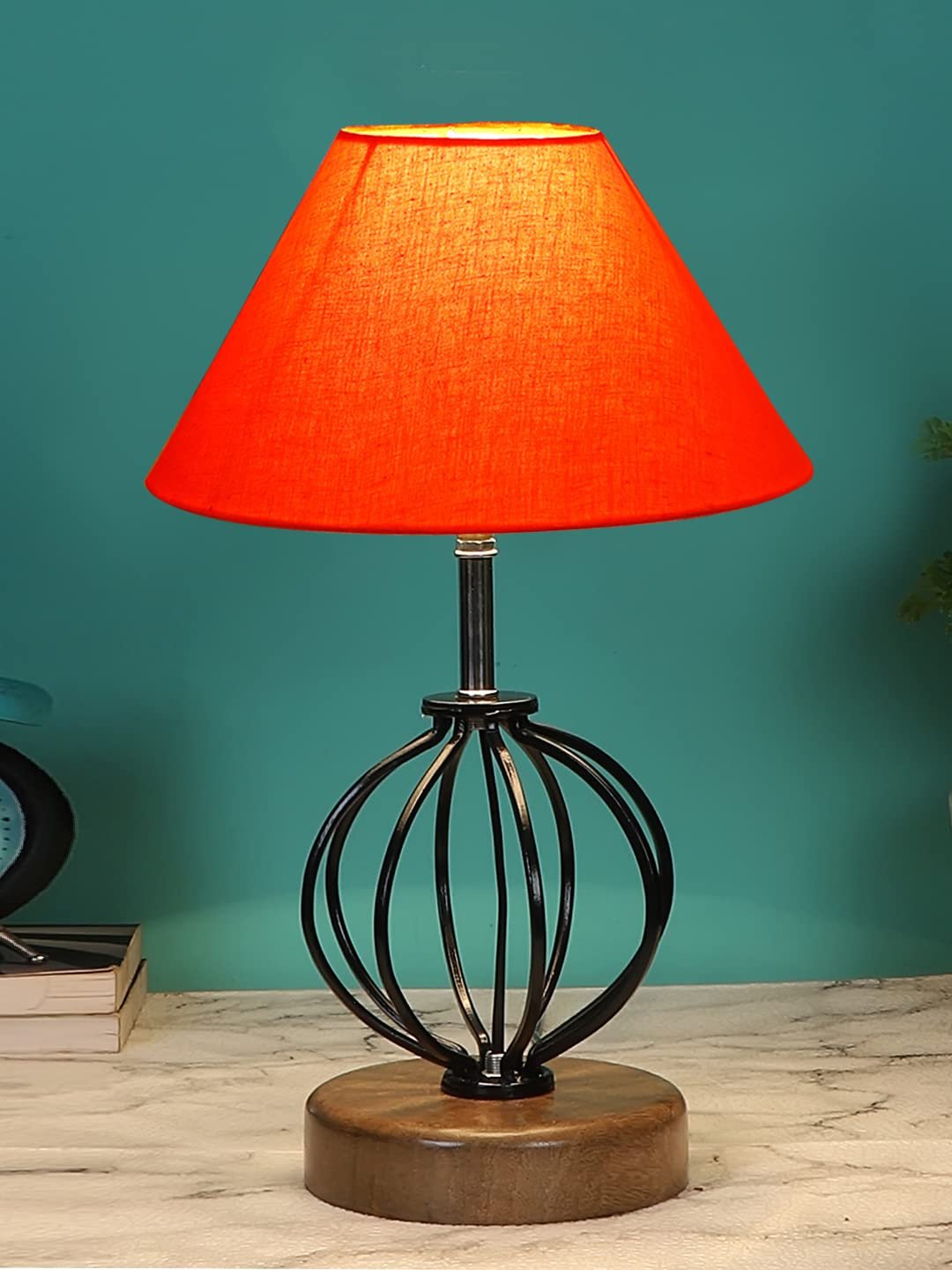Orange Cotton Table lamp with Wood & Iron Base(55)