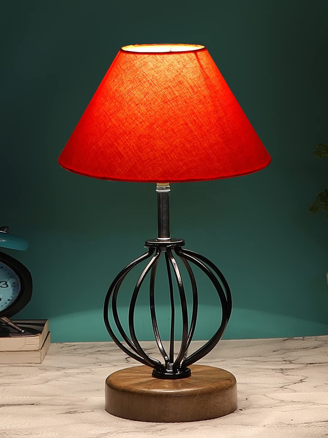 Orange Cotton Table lamp with Wood & Iron Base(55)