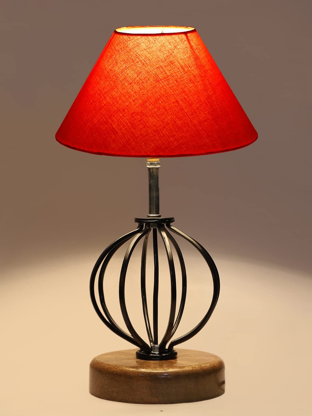 Orange Cotton Table lamp with Wood & Iron Base(55)