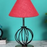 Pink Jute Table lamp with Wood & Iron Base(60)