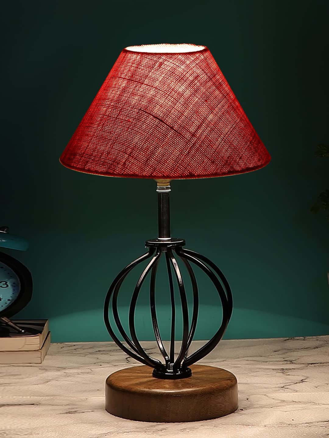 Pink Jute Table lamp with Wood & Iron Base(60)