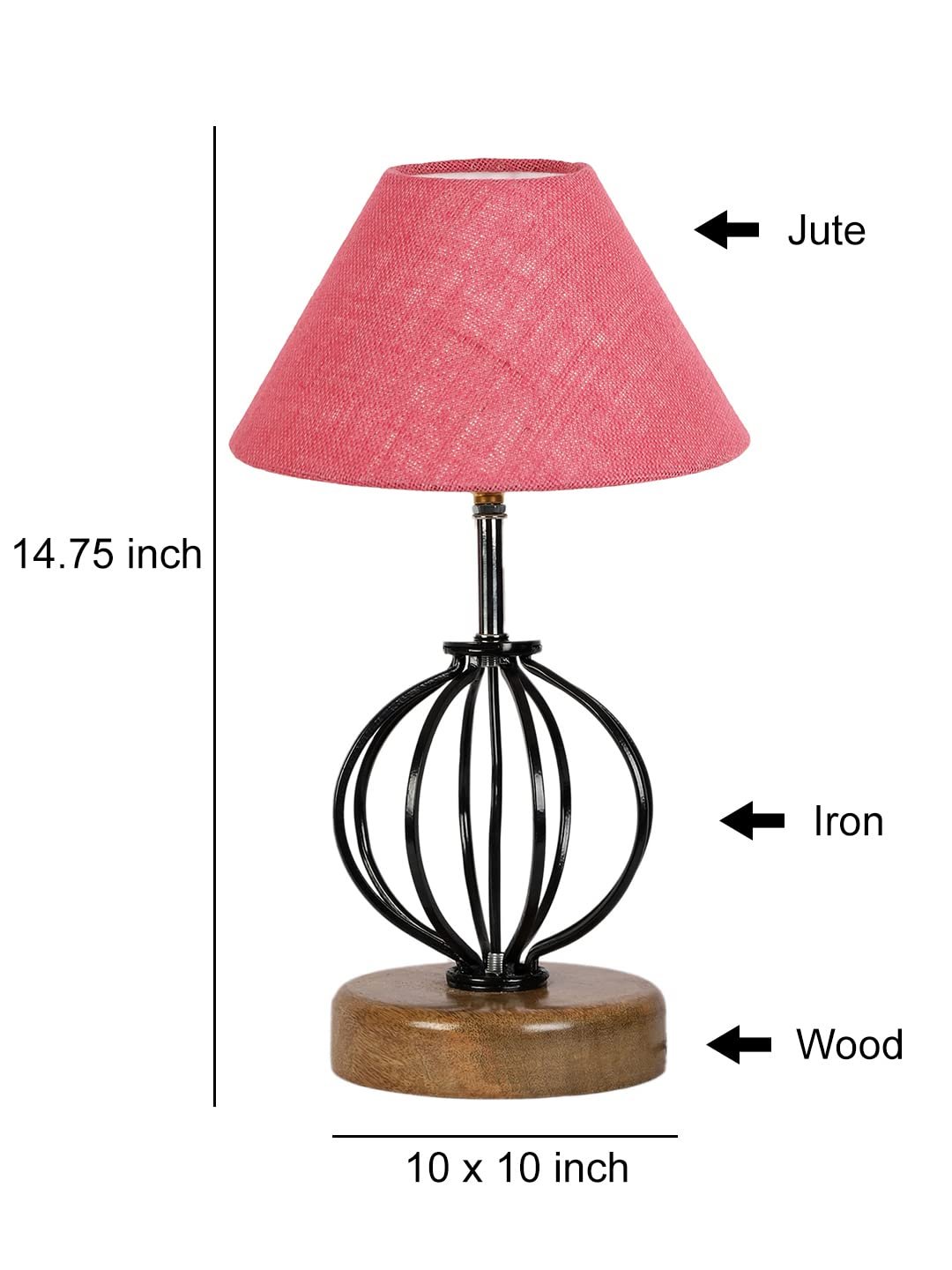 Pink Jute Table lamp with Wood & Iron Base(60)